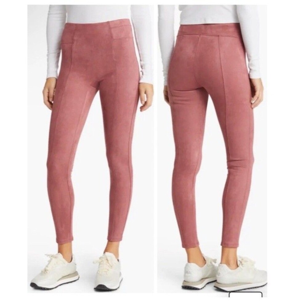 SPANX Faux Suede Leggings Rich Rose Pink High Rise Shaping Women’s L